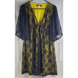 Volume One V Neck floral lace overlay mini dress Sz XL